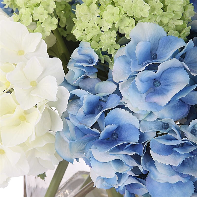 Uttermost Providence Hydrangea Polyester Iron Glass Bouquet in Blue/Green/White