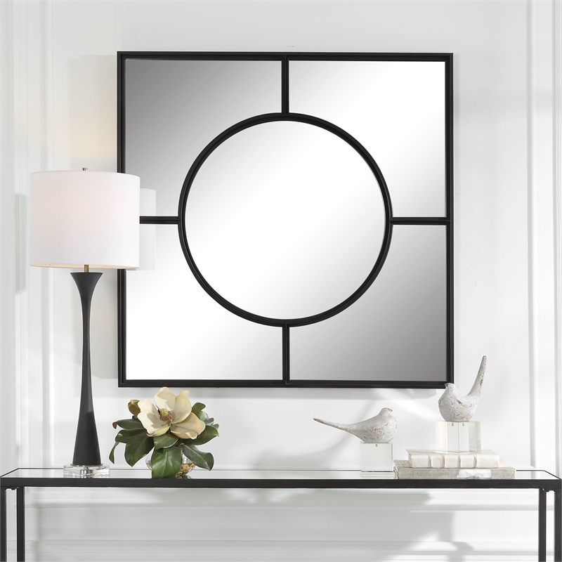 Uttermost Spurgeon Square Transitional MDF and Metal Window Mirror in Black