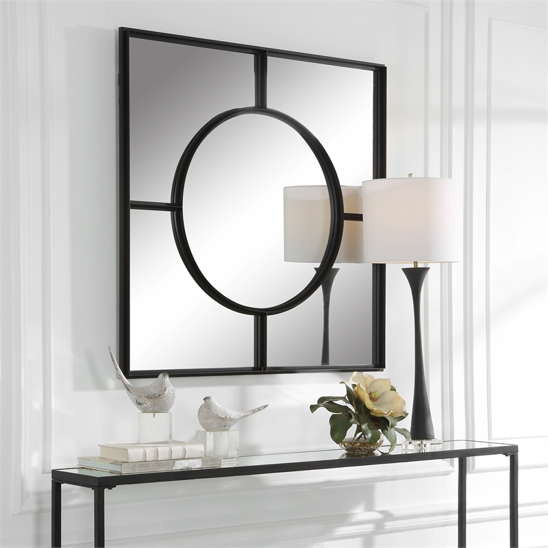 Uttermost Spurgeon Square Transitional MDF and Metal Window Mirror in Black