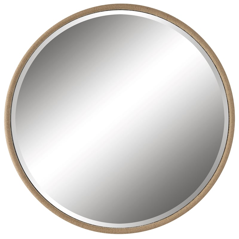 Uttermost Ranchero Round Farmhouse Metal MDF and Rope Mirror in Brown