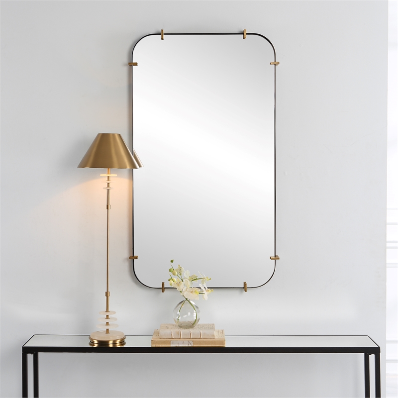 Uttermost Pali Contemporary MDF and Metal Mirror in Black/Gold