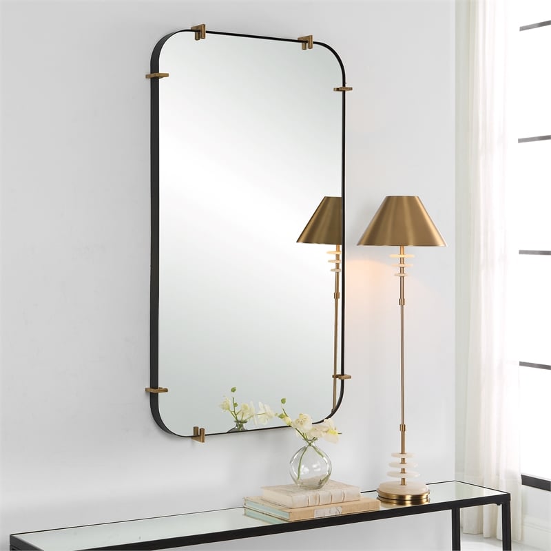Uttermost Pali Contemporary MDF and Metal Mirror in Black/Gold