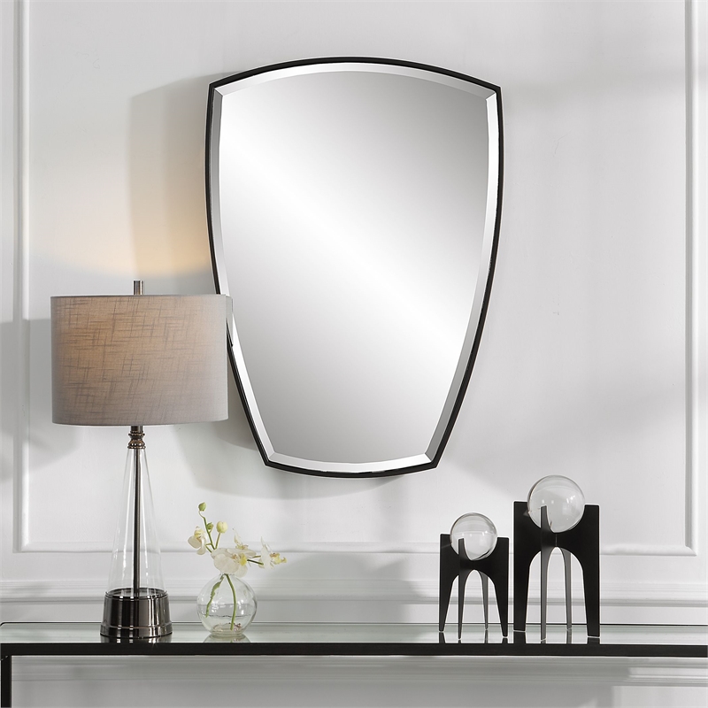 Uttermost Crest Contemporary Curved Metal Mirror in Black Finish