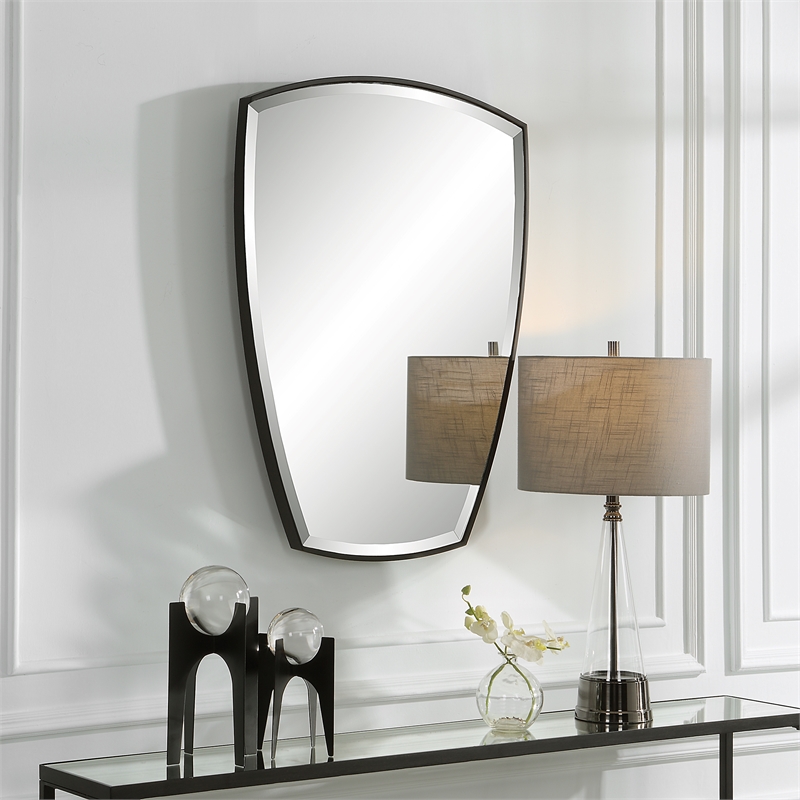 Uttermost Crest Contemporary Curved Metal Mirror in Black Finish