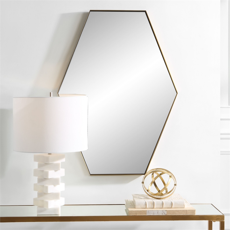 Uttermost Ankara Hexagon Metal MDF and Glass Mirror in Brass/Gold