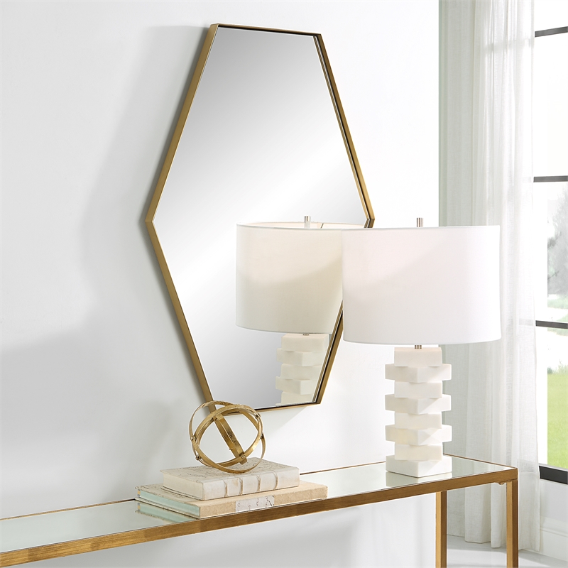 Uttermost Ankara Hexagon Metal MDF and Glass Mirror in Brass/Gold