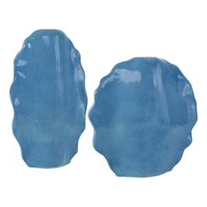 Uttermost Ruffled Feathers Earthenware Ceramic & Glaze Vases in Blue (Set of 2)