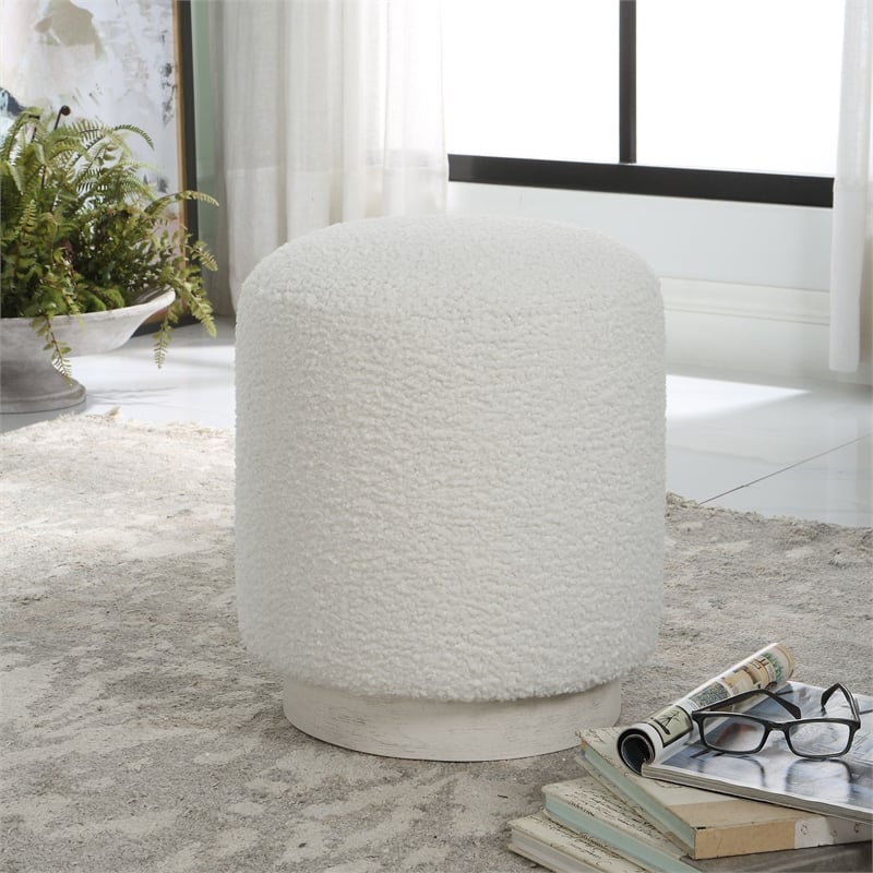 Uttermost Avila Contemporary Wood Foam and Fabric Ottoman in White