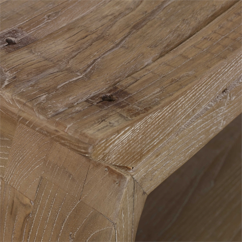 Uttermost Connor Contemporary Reclaimed Elm Wood Bench in Woodtone Brown