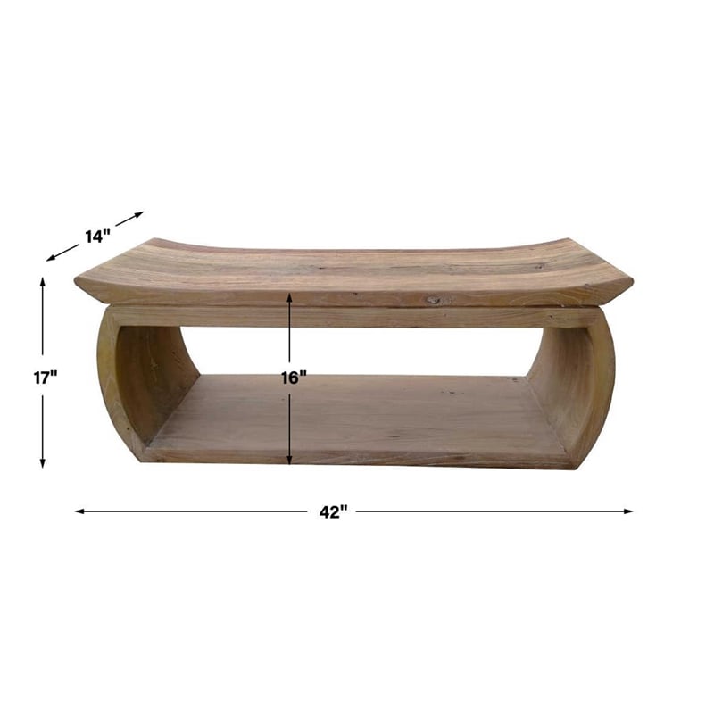 Uttermost Connor Contemporary Reclaimed Elm Wood Bench in Woodtone Brown