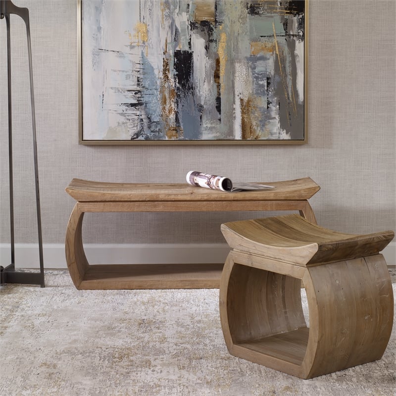 Uttermost Connor Contemporary Reclaimed Elm Wood Bench in Woodtone Brown