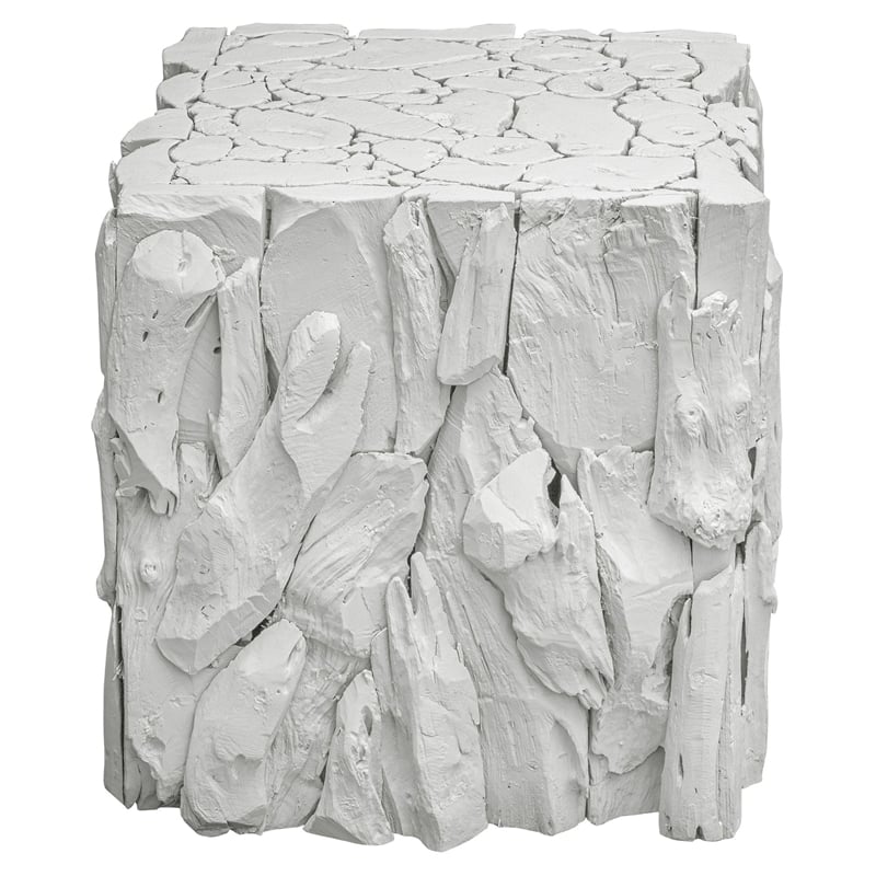 Uttermost Teak Root Farmhouse Teak Wood Bunching Cube in Whitewashed Finish