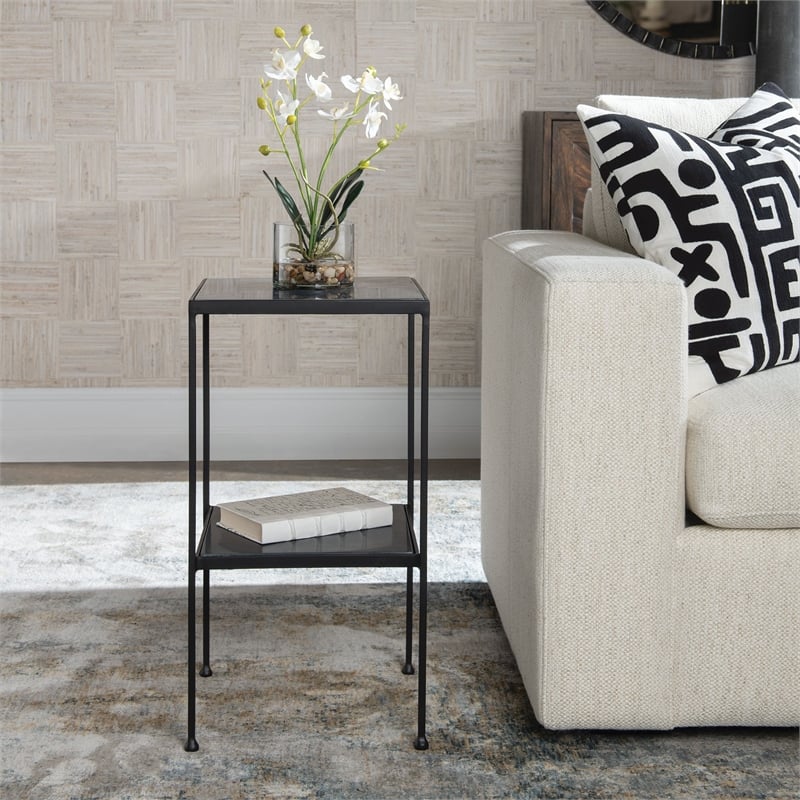Uttermost Sherwood Square Contemporary Iron and Marble Accent Table in Black