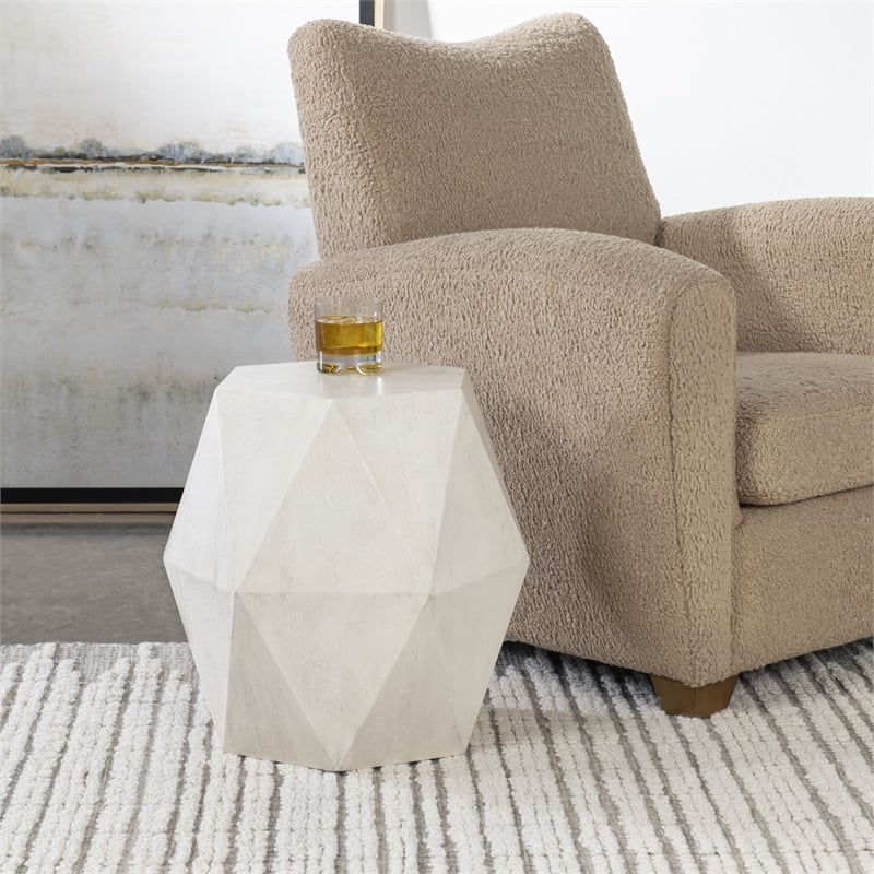 Uttermost Volker Contemporary Wood Geometric Accent Table in White