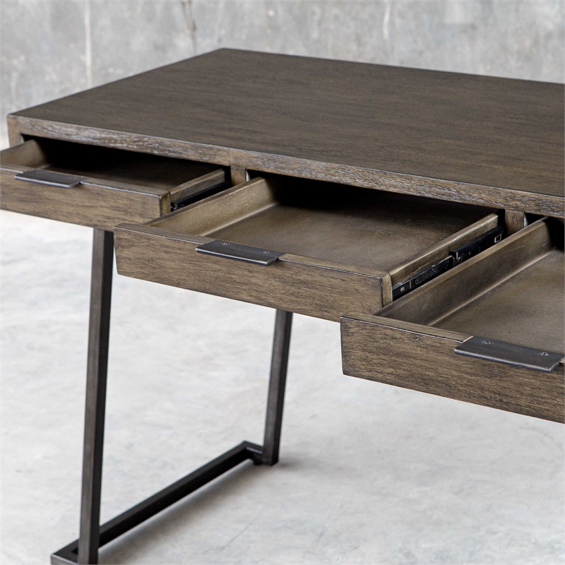 Uttermost Comrade Contemporary Wood and Metal Desk in Woodtone Gray