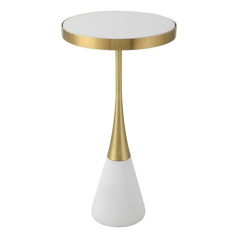 Uttermost Apex Contemporary Concrete and Metal Accent Table in Brass/White