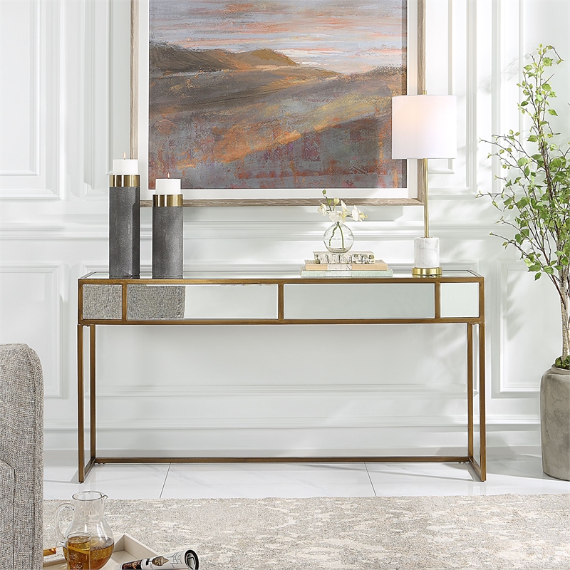 Uttermost Reflect Transitional Metal Glass and MDF Console Table in Gold
