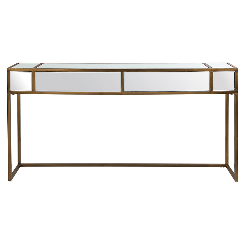 Uttermost Reflect Transitional Metal Glass and MDF Console Table in Gold