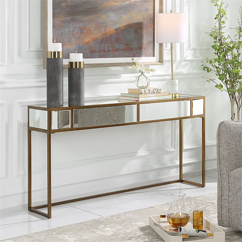 Uttermost Reflect Transitional Metal Glass and MDF Console Table in Gold