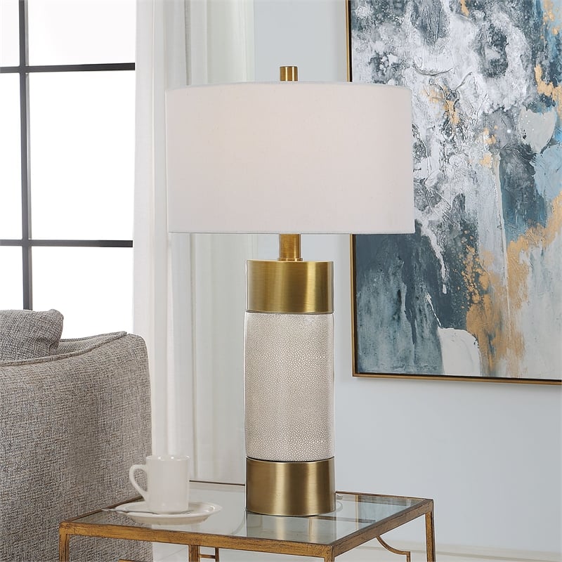 Uttermost Adelia Contemporary Metal Ceramic Fabric Table Lamp in Brass/Gold