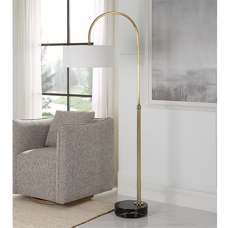 Uttermost Huxford Transitional Metal Marble Fabric Arch Floor Lamp in Brass/Gold