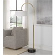 Uttermost Huxford Transitional Metal Marble Fabric Arch Floor Lamp in Brass/Gold