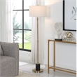 Uttermost Guard Transitional Metal Marble and Fabric Floor Lamp in Brass/Gold