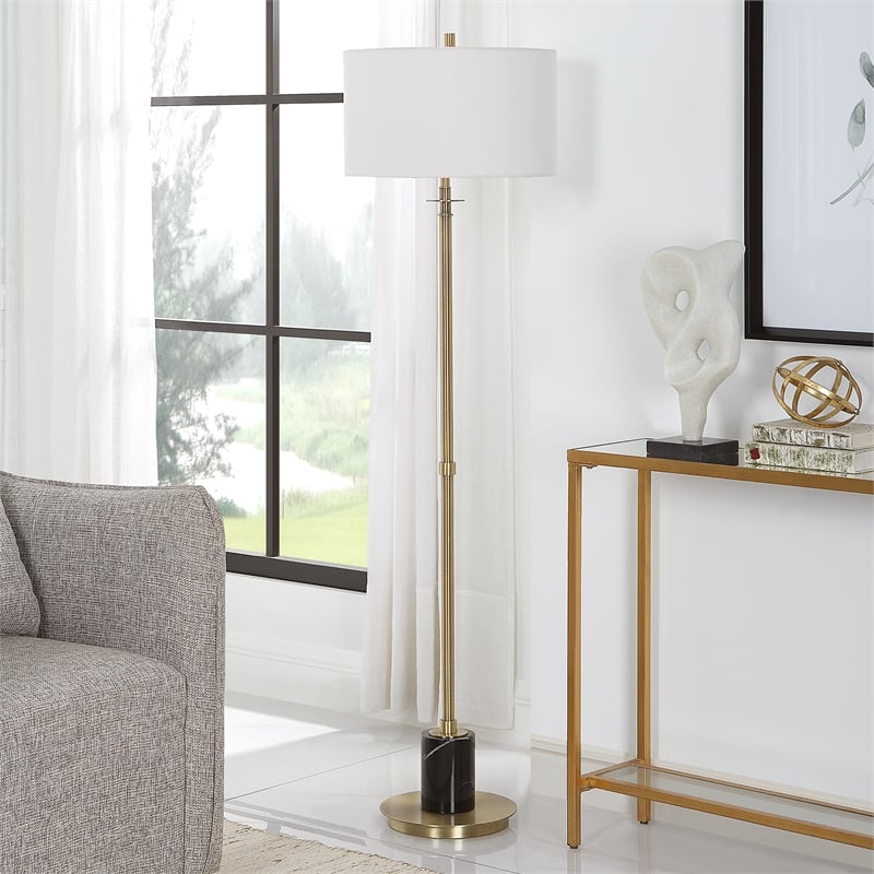 Uttermost Guard Transitional Metal Marble and Fabric Floor Lamp in Brass/Gold