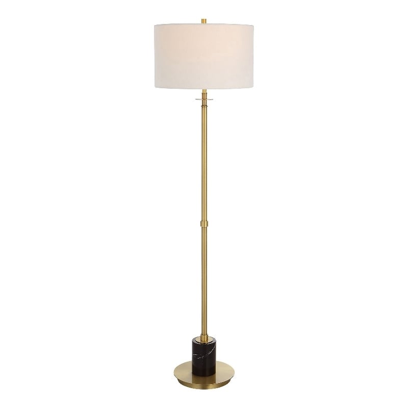 Uttermost Guard Transitional Metal Marble and Fabric Floor Lamp in Brass/Gold