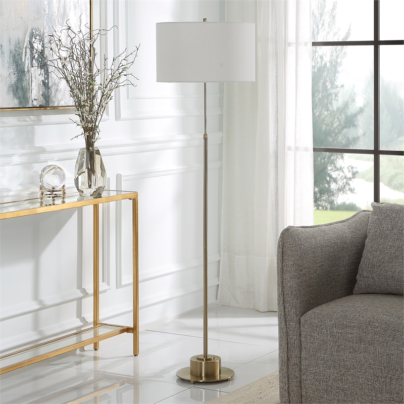 Uttermost Prominence Contemporary Metal and Fabric Floor Lamp in Brass/Gold