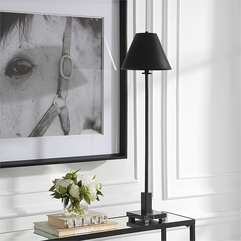 Uttermost Pilot Contemporary Metal and Marble Buffet Lamp in Black