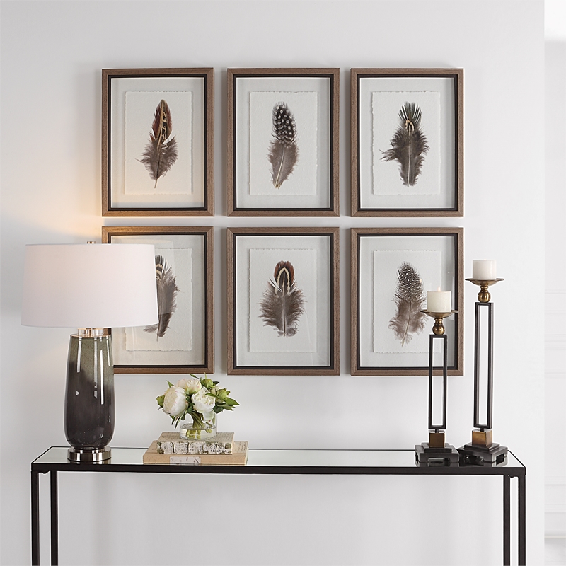 Uttermost Birds Of A Feather Plastic & Paper Prints in Brown/White (Set of 6)