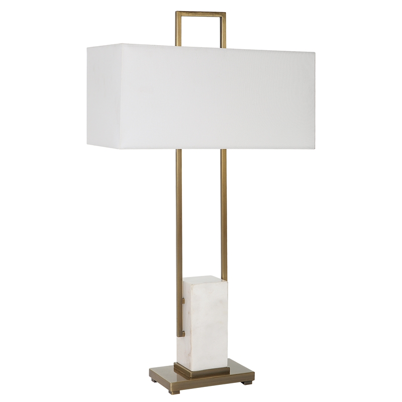 Uttermost Column Metal Steel and Marble Table Lamp in Brass/Gold/White