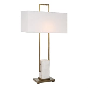 Uttermost Column Metal Steel and Marble Table Lamp in Brass/Gold/White