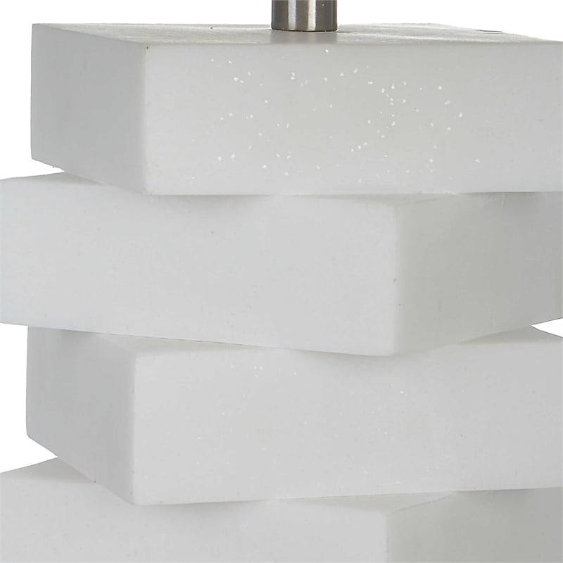 Uttermost Ascent Contemporary Rice Stone and Linen Geometric Table Lamp in White