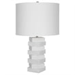 Uttermost Ascent Contemporary Rice Stone and Linen Geometric Table Lamp in White