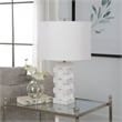 Uttermost Ascent Contemporary Rice Stone and Linen Geometric Table Lamp in White