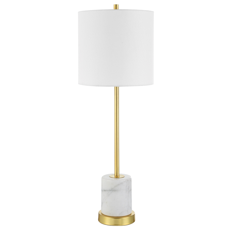 Uttermost Turret Transitional Marble Metal and Fabric Buffet Lamp in Brass/Gold
