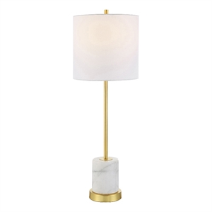 Uttermost Turret Transitional Marble Metal and Fabric Buffet Lamp in Brass/Gold