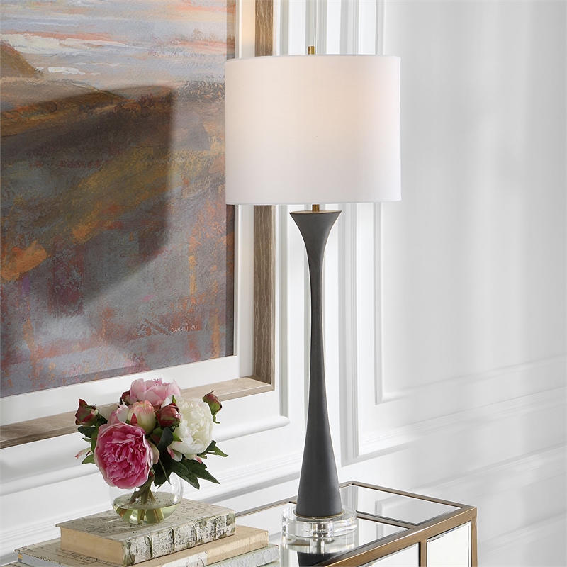 Uttermost Fountain Faux Stone Crystal and Fabric Buffet Lamp in Black