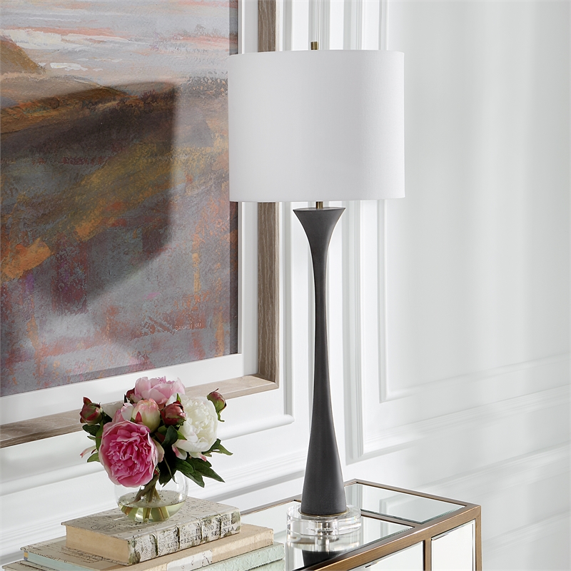 Uttermost Fountain Faux Stone Crystal and Fabric Buffet Lamp in Black