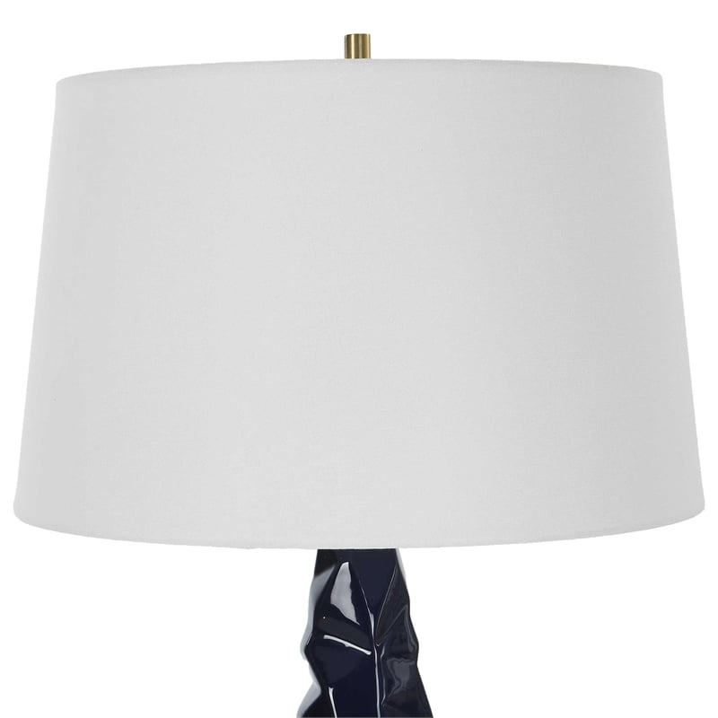 Uttermost Kavos Contemporary Ceramic Iron Fabric Geometric Table Lamp in Blue