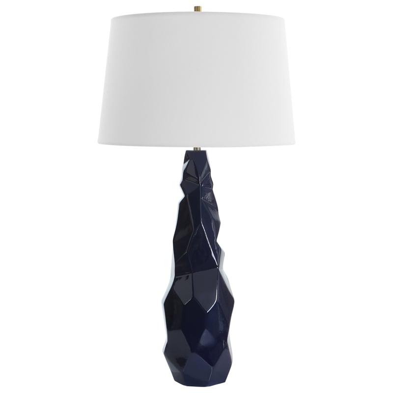 Uttermost Kavos Contemporary Ceramic Iron Fabric Geometric Table Lamp in Blue