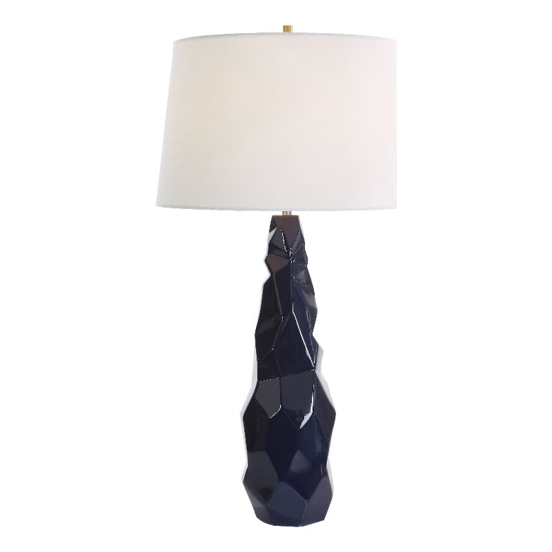 Uttermost Kavos Contemporary Ceramic Iron Fabric Geometric Table Lamp in Blue