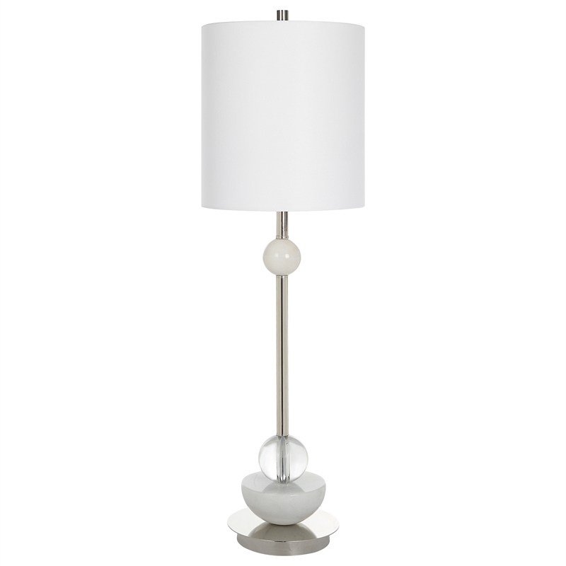 Uttermost Exposition Metal Marble Crystal and Fabric Buffet Lamp in Nickel