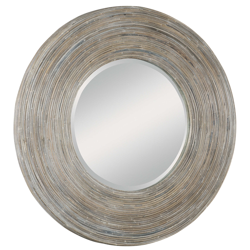 Uttermost Vortex Round Contemporary Wood Mirror in White/Brown