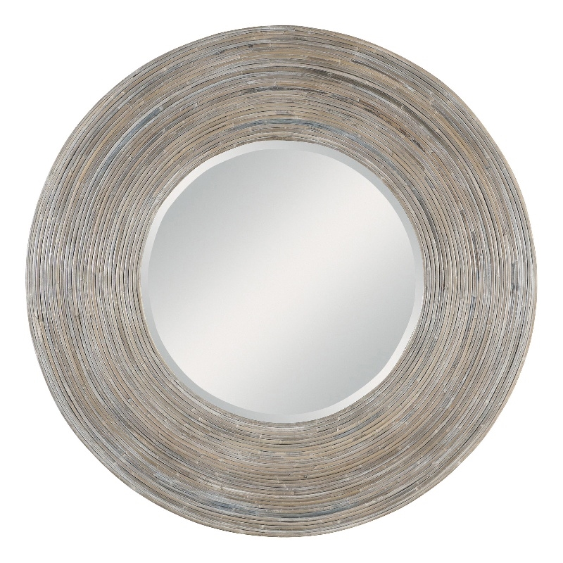 Uttermost Vortex Round Contemporary Wood Mirror in White/Brown