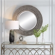 Uttermost Portside Round Farmhouse MDF and Fir Wood Mirror in Gray