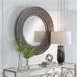 Uttermost Portside Round Farmhouse MDF and Fir Wood Mirror in Gray