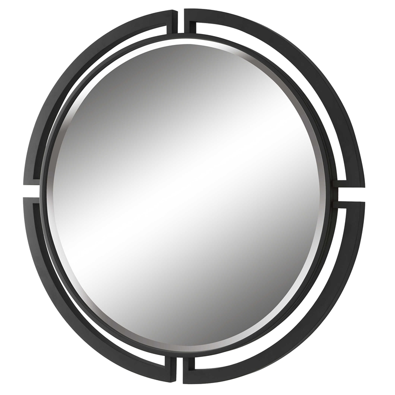 Uttermost Quadrant Round Contemporary MDF and Metal Mirror in Black